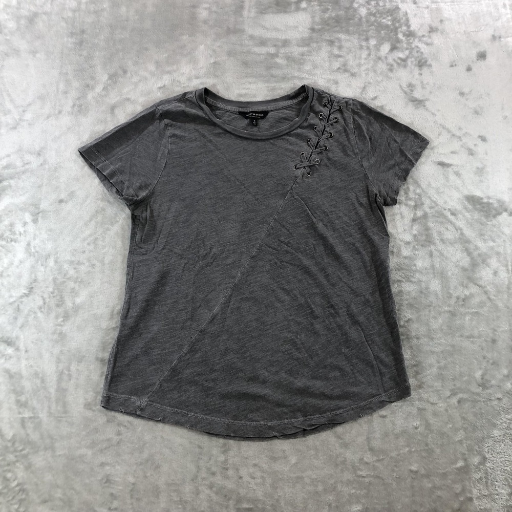 Lucky Brand Shirt Womens Small Gray Lace Up Shoulder Short Sleeve Crewneck Tee